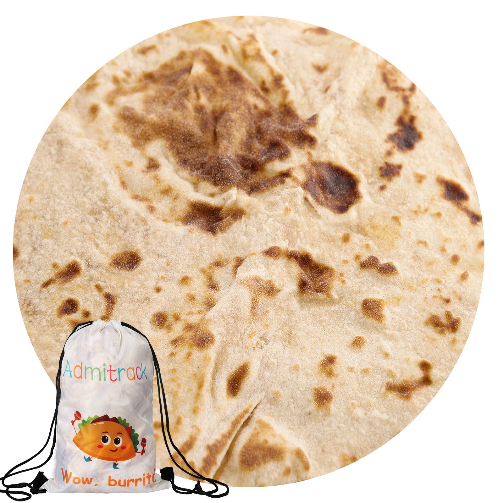 Admitrack Tortilla Blanket, Funny Realistic Round Burrito Throw for Adults & Kids (Double Sided)